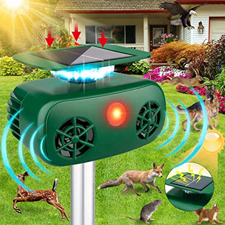 Ultrasonic Pest Repeller Solar Powered Outdoor,Solar Animal Repeller Ultrasonic with Motion and Light Sensor and Sound,Cat Deterrent Devices Outdoor,Squirrel Cat Bird Repellent Sound for Yard