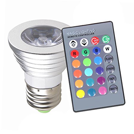 iMounTEK LED Magic Light Bulb with 16 colors, 3 Watts, 25000 Hours of Bulb Life, Color Changing (Multi Colored (2 Pack))