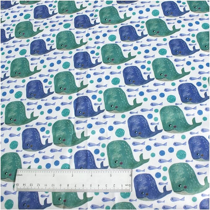 Polyurethane Laminate (PUL) Pre-Cut Fabric by The Meter. Waterproof and Breathable. Perfect for Cloth Diapers and Similar Projects. 2 Meter, Watercolor Whales