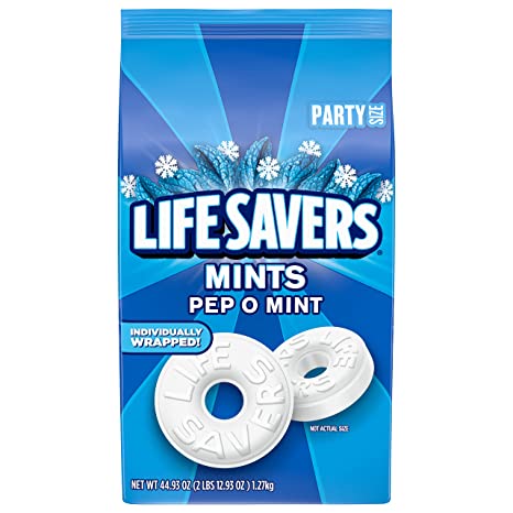 LIFE SAVERS Pep-O-Mint Breath Mint Bulk Hard Candy, Party Size, 44.93 oz Bag