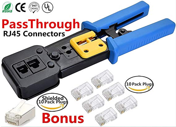 RJ45 Crimp Tool for Pass through and legacy connectorsProfessional High Performance Crimper Tool by Ethernet Connector for pass through and legacy connectors Bonus CAT6 Connector 20 Pack
