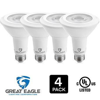 Great Eagle PAR30 LED Bulb, 13W (75W equivalent), 3000K (Bright White), 40° Beam Angle Flood Light Bulb, Dimmable, and UL-Listed. Use with Recessed Housings and Track Light Fixtures (4-pack)