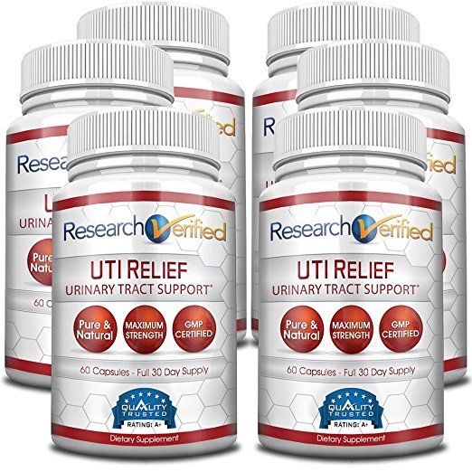 Research Verified UTI Relief - #1 Urinary Tract Infection Support Supplement - 100% Natural - W/ Lingonberry, Cranberry, D-Mannose - 100% Money Back - 6 Bottles (6 Months Supply)