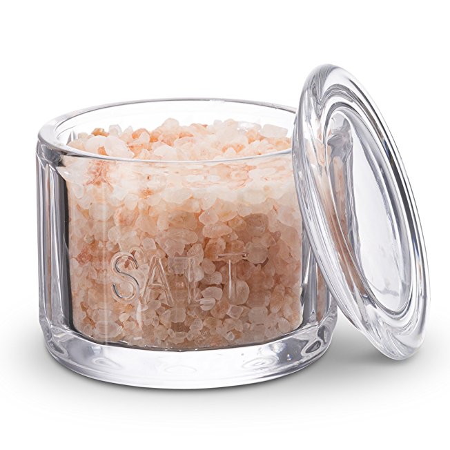 KooK Round Pressed Clear Glass Salt Cellar with Lid