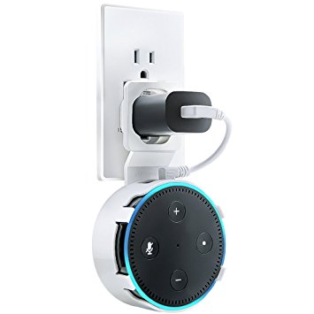 Echo Dot Wall Mount Hanger Holder with Short Charging Cable for Amazon Alexa Echo Dot 2nd Generation, Echo Dot Accessories Let You Use Echo Dot in Kitchen,Bathroom,Classroom...Everywhere (White)