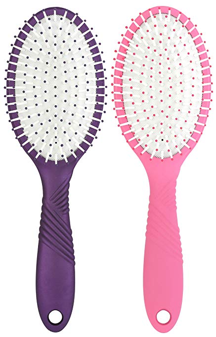 Mantello Wet and Dry Detangle Hair Brush Round Brush (Pink and Purple, 2 Pack)