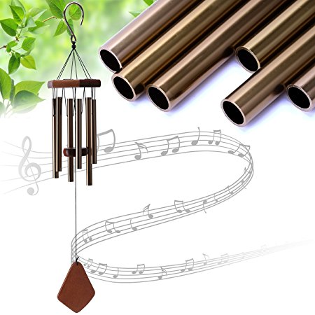 UPmagic Wind Chimes Outdoor, 25” Amazing Grace Wind Chimes with 6 Aluminum Tubes Musical Melody Wind Bell for Garden, Patio, Balcony, Indoor Decor with Beautiful Sound (Golden)