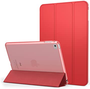 MoKo iPad Mini 4 Case - Slim Lightweight Shell Stand Cover with Translucent Frosted Back Protector for Apple iPad Mini 4 7.9 inch 2015 Release Tablet, RED (with Auto Wake / Sleep)