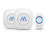 Magicfly Portable Wireless Doorbell Kit Remote Button Operating at 1000 ft Range with Over 50 Chimes No Batteries Required for Receiver 1 Transmitter 2 Receiver White