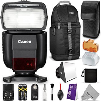 Canon Speedlite 430EX III-RT Flash for Canon DSLR Cameras w/ Essential Bundle - Includes: Sling Backpack, Flash Diffuser, Wireless Remote Control, Rechargeable Batteries w/ Charger, Cleaning Set