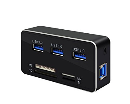 OXoqo SuperSpeed Mini USB 3.0 Card Reader Hub 3*USB Slots High Speed External Memory Card Reader for MS, Micro SD, M2,TF, High Capacity Compatible with Mac PC Laptop