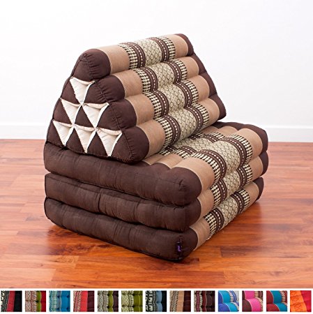 Leewadee Foldout Triangle Thai Cushion, 67x21x3 inches, Kapok Fabric, Brown, Premium Double Stitched