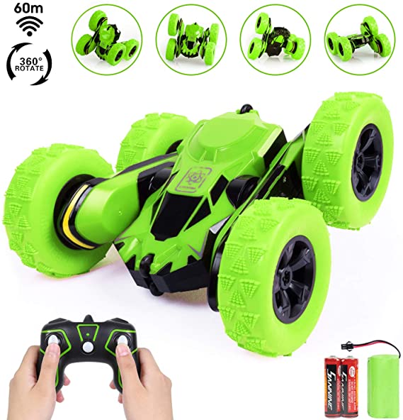 SGILE Toy Gift for 6-12 Years Old Kids - 360° Flip Remote Control Stunt Car Truck, 4WD 2.4Ghz RC Vehicle for Boys Girls, Green
