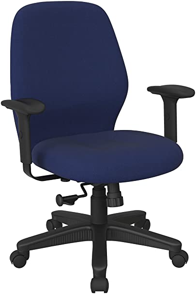 Office Star Ergonomic Mid Back Office Desk Chair with 2-to-1 Synchro Tilt Control and Adjustable Soft Padded Arms, Icon Navy Blue Fabric