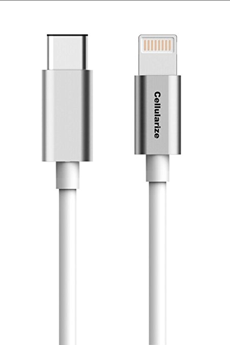 USB C to Lightning Cable (3.3FT - 1M), Cellularize Male USB Type C 3.1 to Lightning for iPhone 7/7 Plus, iPad Pro, New MacBook Pro and Other Devices (Silver 3ft/1M)