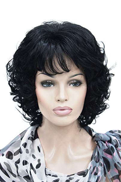 Kalyss Short Full Curly Wavy Premium Quality Synthetic Hair Wig For Women (Black/#1)