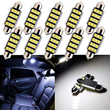 Grandview 10pcs 41MM C5W LED Bulbs, Super Bright White Festoon Canbus with 12-2835-SMD Chips 6411 6413 6418 C5W LED Bulbs for Car Interior Dome Map Door Courtesy License Plate Lights(DC 12V)