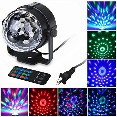 FeelGlad® 7 Color Changing 6W RGB Sound Activated Crystal Magic Rotating Ball Effect Led Stage Lights For KTV Xmas Party Wedding Show Club Pub Disco DJ Laser Lighting Show (with control)