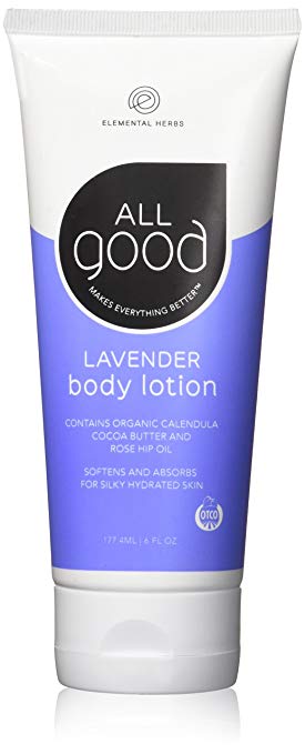 All Good Body Lotion w/Essential Oils - Moisturizing Organic Calendula, Cocoa Butter, Coconut & Rose Hip Oil - Non GMO - Vegan - 6 oz (Lavender)