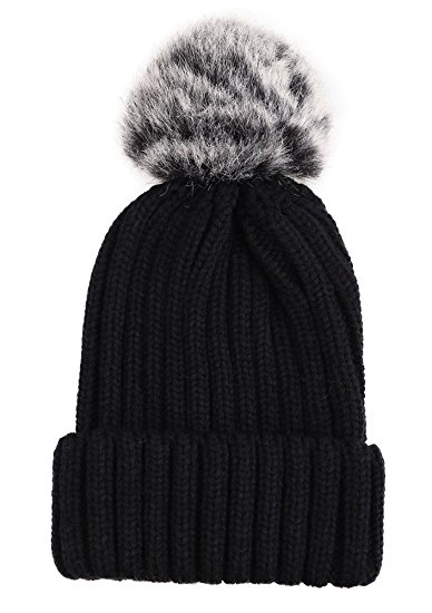 Arctic Paw Unisex Girls Children Mommy&me Cable Knit Beanie with Faux Fur Pompom