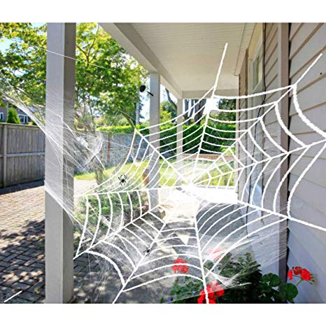 Dreampark Halloween Spider Web, Halloween Outdoor Decoration [9 Ft] Super Stretch Cobweb Yard Decor