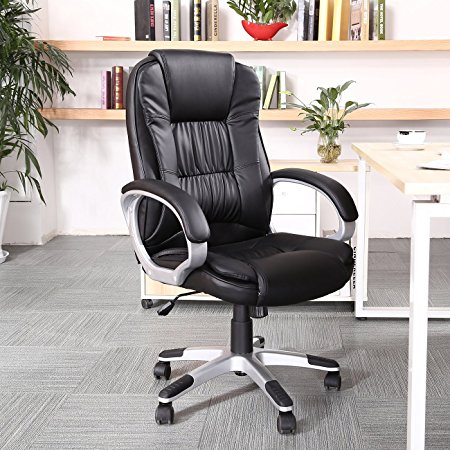 Belleze High Back Executive PU Leather Padded Manager's Office Chair (Black)