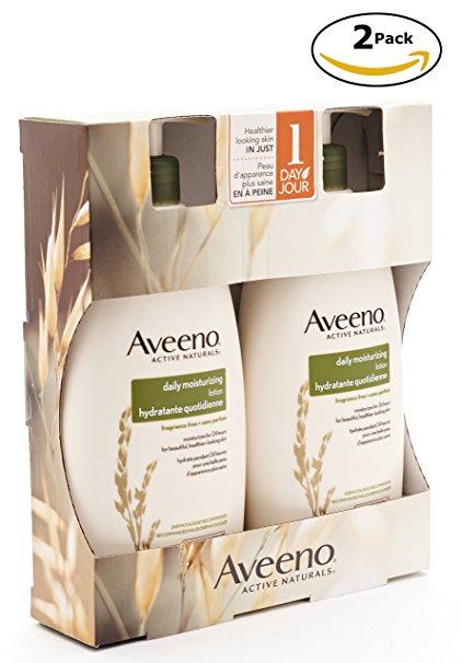 Aveeno Active Daily Moisturizing Lotion, Fragrance Free, 20 oz , Pack of 2 Pump Bottles