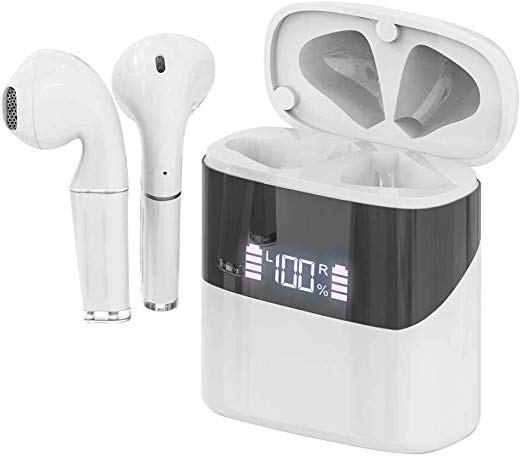 Bluetooth 5.0 TWS Wireless Earbuds - in-Ear Sport Headphone, IPX5 Waterproof Earphone with LED Digital Display Charging Case and Built-in Mic for Work and Sports