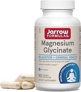 Jarrow Formulas Magnesium Glycinate, Dietary Supplement, Supports Relaxation and Healthy Sleep, 360 mg per Serving, 90 Veggie Capsules, Up to a 30 Day Supply