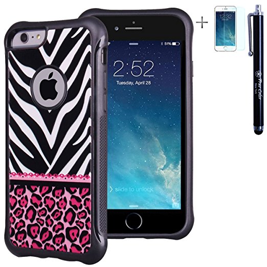 iPhone 6 6s Plus 5.5" Case, True Color®Hot Pink Leopard & Lace on Zebra Emboss Impact Resistant TPU Protective Anti-slip Grip Snap-On Soft Rugged Cover for iPhone 6 Plus [True Impact Series]   FREE Stylus and Screen Protector