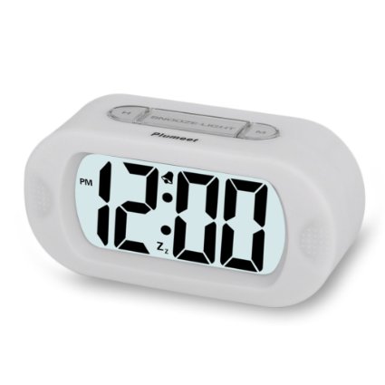 Plumeet Digital Large LCD Easy Setting Travel Alarm Clock with Snooze Good Backlight of 3* AAA Batteries Powered (White)