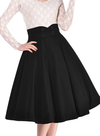 Miusol Women's Vintage High Waist A-line Retro Casual Swing Skirt