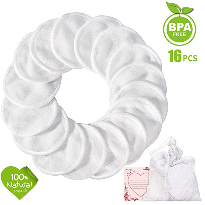 Makeup Remover Pads Reusable 16 Packs Bamboo Cotton Rounds Pads Cleansing Cloth Wipe With Laundry Bag, ProCIV Washable Clean Skin Care Facial Toner Pads Cleansing Towel Wipes (3.15 inch) (16 PCS-White)