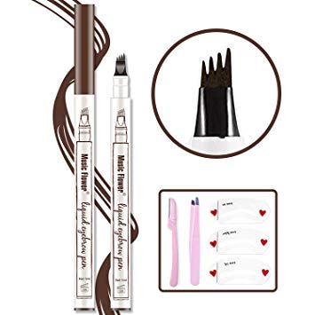 Eyebrow Tattoo Pen,Microblading Eyebrow Pen Microblade Eyebrow Pencil Waterproof & Smudge-Proof With Four Micro-Fork Tips Applicator for Daily Natural Eye Makeup (1# Chestnut/Deep Brown)