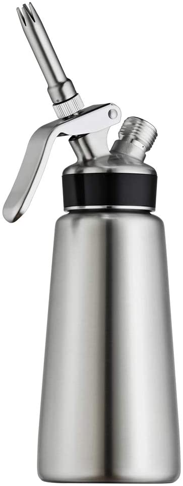 Chef-Master 90062 Cream Dispenser, Whipped Cream Dispenser for Waffles, Coffee, Cakes, Chef Grade Whipping Cream Dispenser, Stainless Steel Professional Design, Large 0.5-Liter / 1 Pint