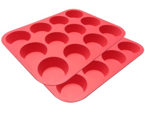 Clearance Sale - Ozera Silicone Muffin Pan  Cupcake Pan Cupcake Mold 12 Cup Set of 2 Red
