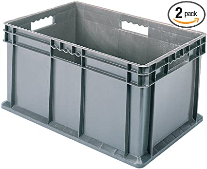 Akro-Mils 37686GREY 37686 24-Inch by 16-Inch by 16-Inch Straight Wall Container Tote with Solid Sides and Solid Base, Case of 2, Grey