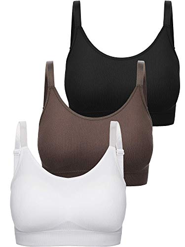 Boao 3 Pieces V Neck Tube Top Bra Seamless Padded Camisole Bandeau Sports Bra Sleep Bra with Elastic Straps