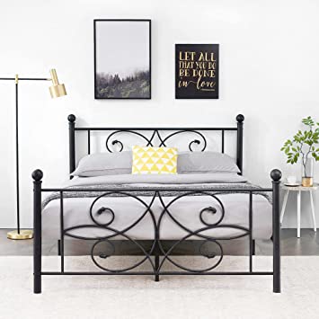 VECELO Queen Bed Frame with Headboard and Footboard, Metal Mattress Foundation, Heavy Duty Platform, No Box Spring Needed, Matte Black