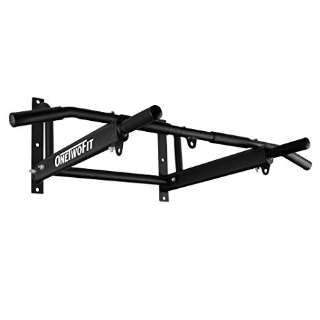 ONETWOFIT Wall Mounted Pull Up Bar with More Stable 6-Hole Design for Indoor and Outdoor Use, Maximum Weight 440 Lbs OT103