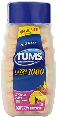 TUMS Ultra Strength 1000 Assorted Tropical Fruit Antacid Chewable Tablets for Heartburn Relief, 160 count
