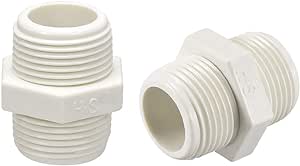 uxcell PVC Pipe Fitting Hex Nipple G1 X G1 Male Thread Adapter Connector 2pcs