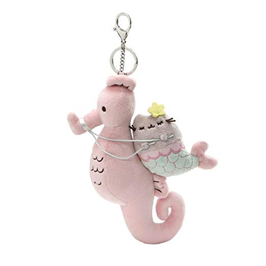 GUND Pusheen Mermaid and Seahorse Magical Kitties Plush Deluxe Keychain Clip, Multicolor, 8.5"