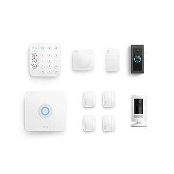 Ring Video Doorbell Wired with Ring Stick Up Cam (White) and Ring Alarm 8-piece (White)