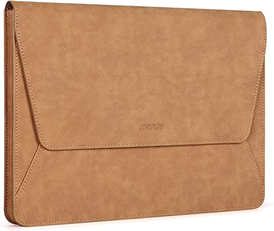 MOSISO Laptop Sleeve Compatible with MacBook Air/Pro, 13-13.3 inch Notebook,Compatible with MacBook Pro 14 inch 2021 2022 M1 Pro/Max A2442, PU Leather Ultra Slim Flap Style Protective Case, Brown