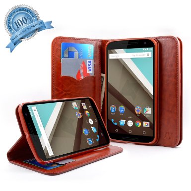 Nexus 6 Case Google Nexus 6 Case NageBee - Wallet Flip Fold Case Pouch Cover Fold Stand case Premium Leather Wallet Flip Case for Google Nexus 6 Wallet Leather Brown