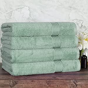 SUPERIOR Egyptian Cotton 4-Piece Bath Towel Set for Shower, Bath, Spa, Resort, Hotel, Soft Body Towels, Airbnb Essentials, Apartment, Dorm, Quick Dry, Absorbent, Bathroom Basics - Sage