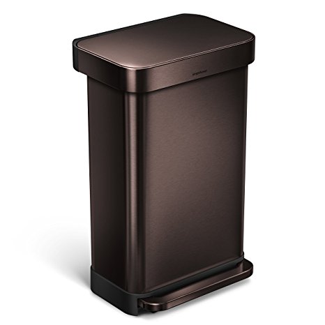 simplehuman 45 Liter / 12 Gallon Stainless Steel Rectangular Kitchen Step Trash Can with Liner Pocket, Dark Bronze Stainless Steel