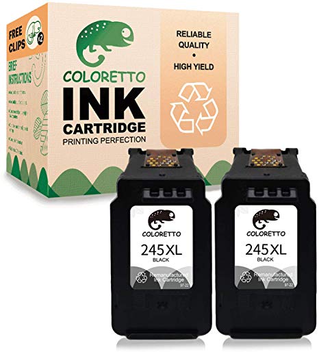 Coloretto Remanufactured Printer Ink Cartridge Replacement for Canon PG-245XL, 245 XL，PG-243 243, for Canon mg2522 mg2520 mg3600 MX490 MX492 IP2820 IP2850 TS3120 TR3122 TR4522 (2 Black