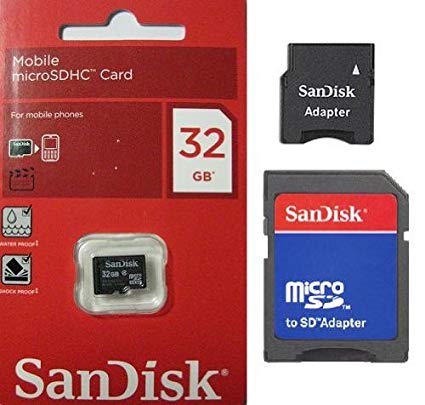 SanDisk 32GB 32G microSD microSDHC SD SDHC Card Class 4 C4 Retail Pack with SD and MiniSD Adapters